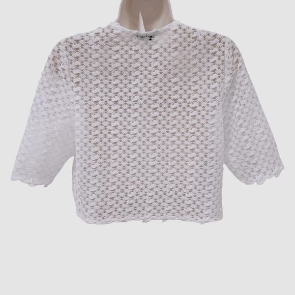 NWT Signature by Robbie Bee White Crochet Cardigan Top Sweater Sz Small Petite - Picture 2 of 2